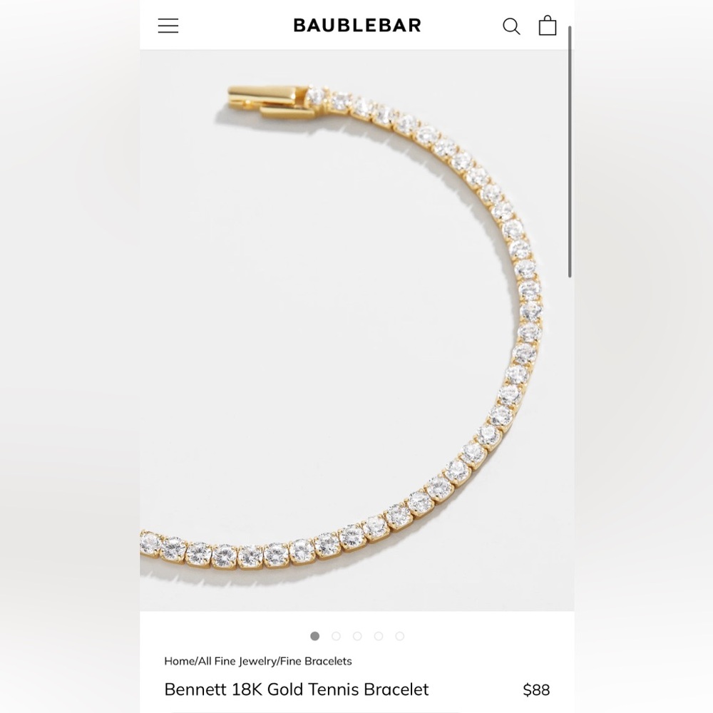 NWOT • BaubleBar • Bennett 18k Gold Tennis Bracelet • Size 7.15